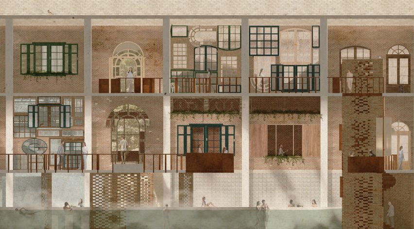 a visualisation of a brick building