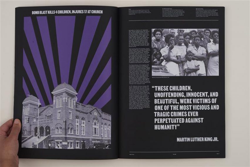 a photograph of an open book in tones of black, purple and white
