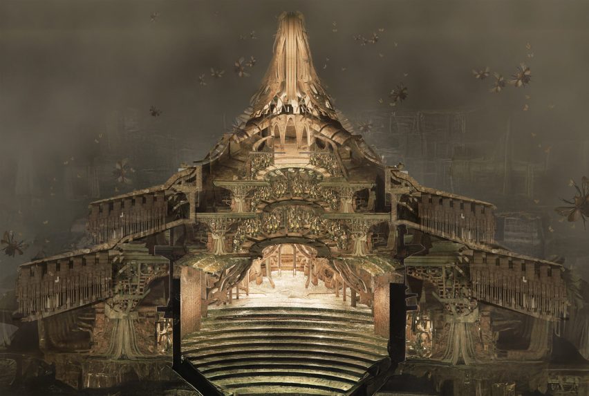 a visualisation of a building in tones of brown and beige