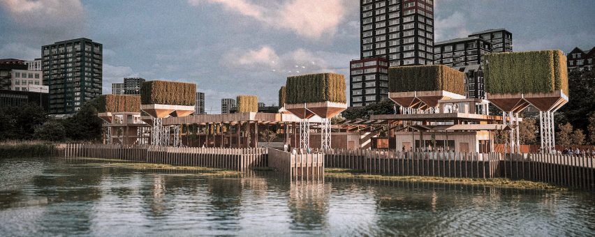 a visualisation of a ecological park in on a waterfront