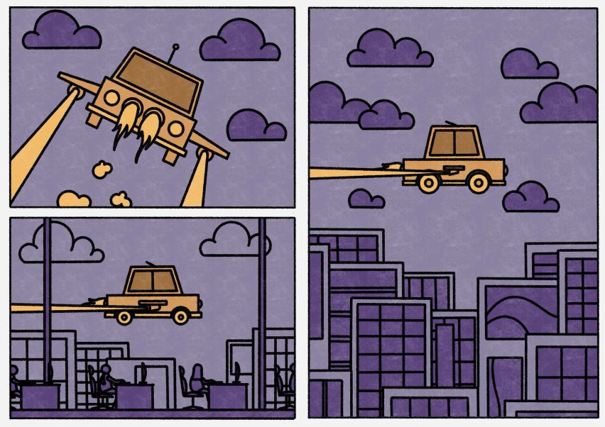 an image displaying animation stills in tones of purple and yellow