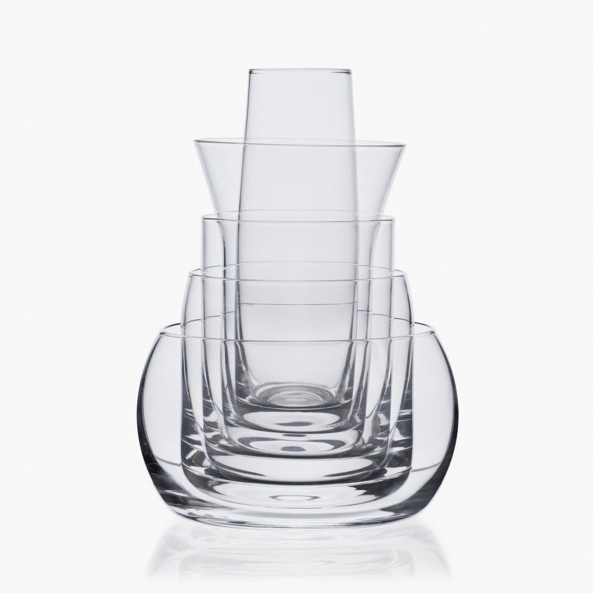 5-in-1 glass set by Joe Colombo via Karakter