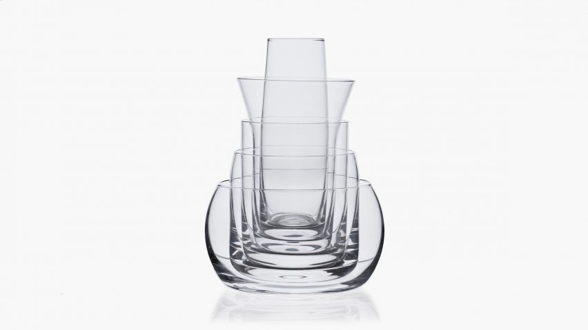 5-in-1 glass set by Joe Colombo via Karakter