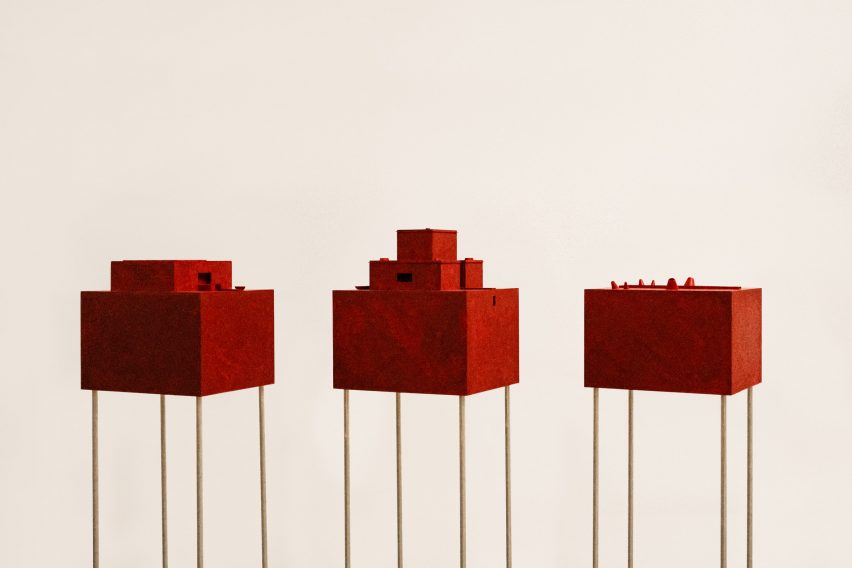 Illustration of red architectural models