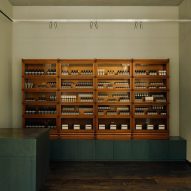 Historic woodens shelves in Aesop store