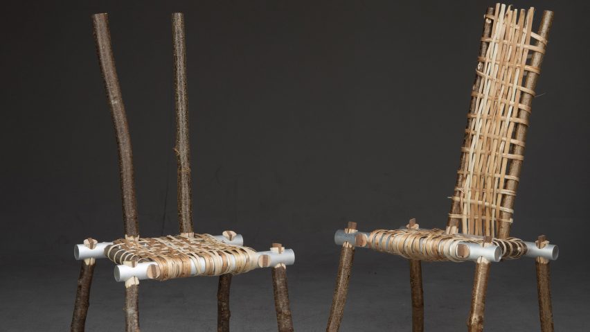 a photograph of two wooden chairs