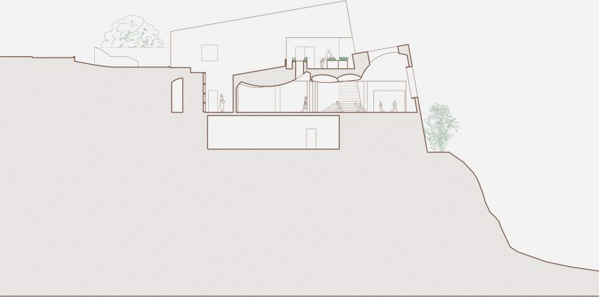 a diagramme of a building plan in tones of brown and white