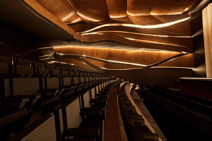 a visualisation of an interior in tones of brown
