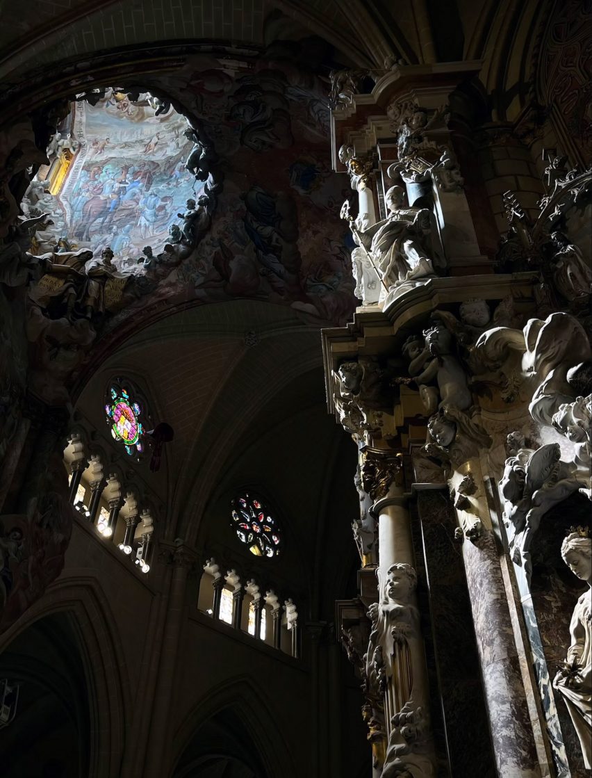a photograph of the ceiling of a church