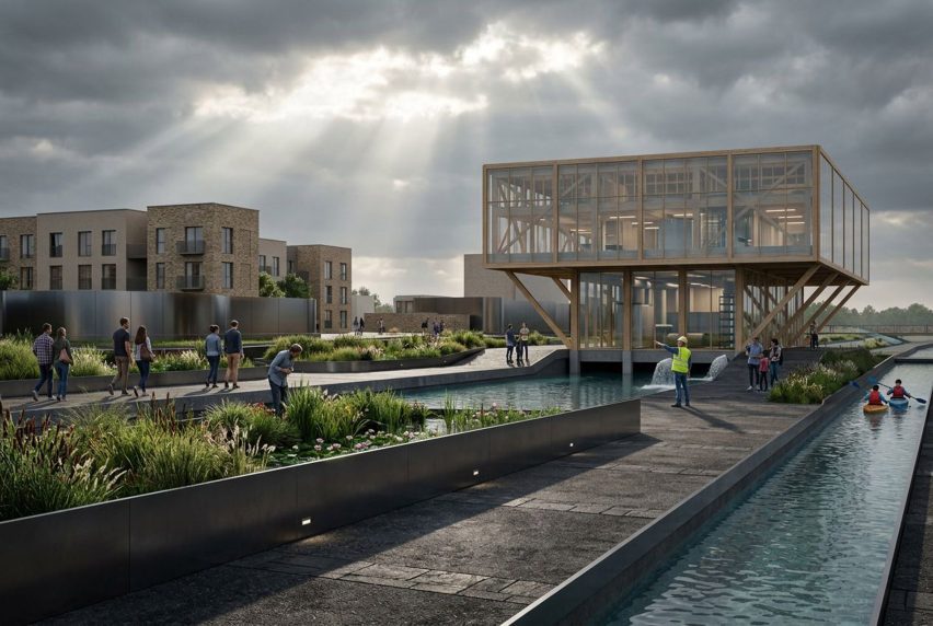 Visualisation of building with waterways beneath it