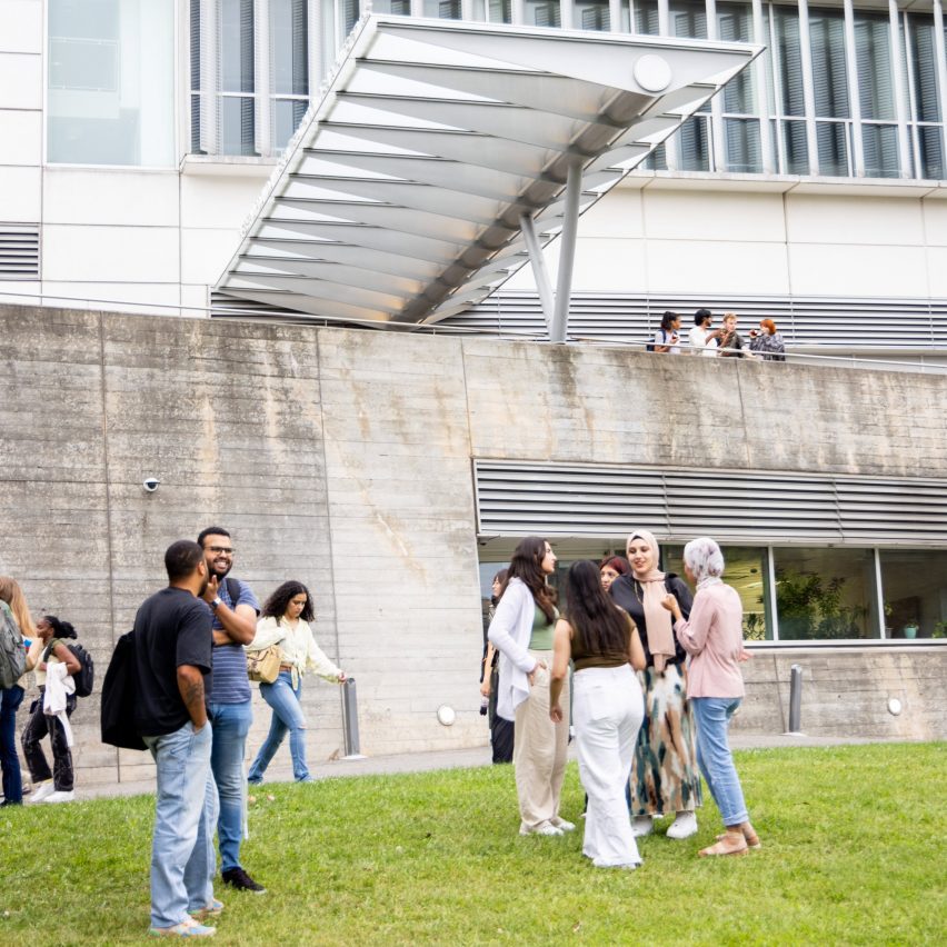 a photograph of students at a university campus
