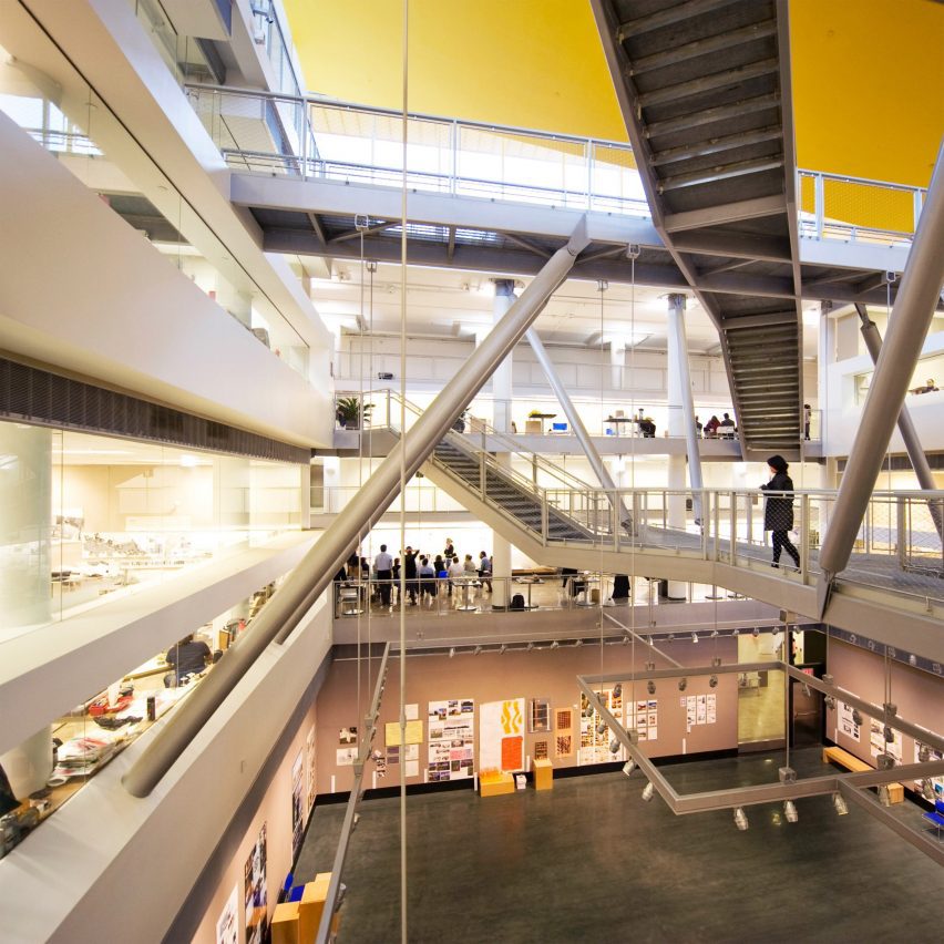 a photograph of a campus in tones of white and yellow