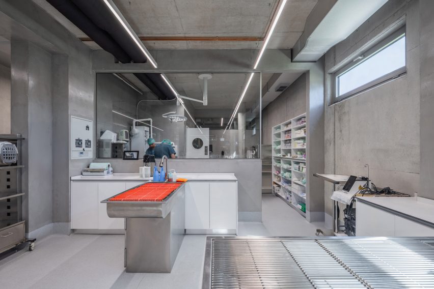 Interior of a concrete vet hospital in Tirana