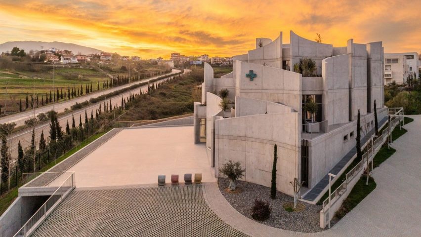 Curved concrete walls of vet hospital Albania