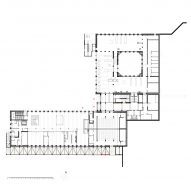 Basement plan at James Baldwin Media Library and Refugee House by Associer