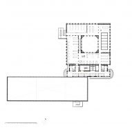 First floor plan at James Baldwin Media Library and Refugee House by Associer