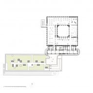 Second floor plan at James Baldwin Media Library and Refugee House by Associer