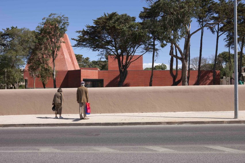 View of red concrete museum