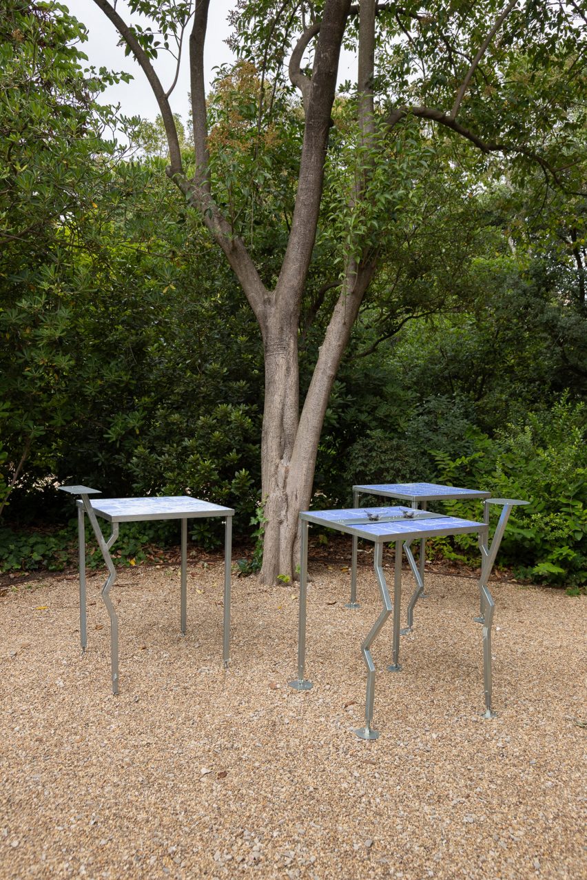 Tables with blue tiles at From Tagus to the Tile