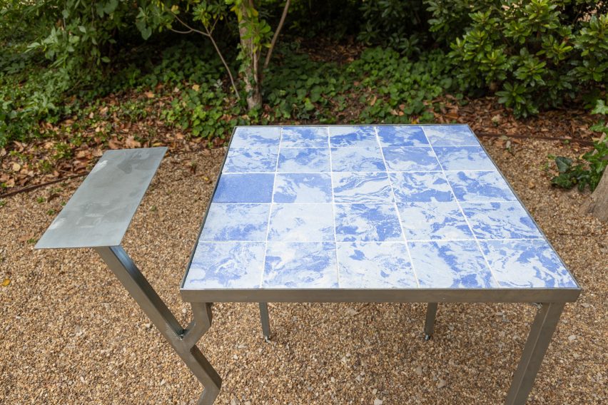 Blue tiles made from oyster shells