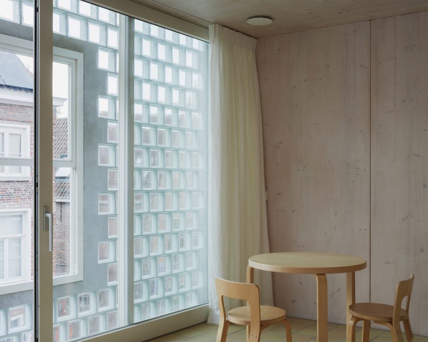 Interior of home with glass-brick wall