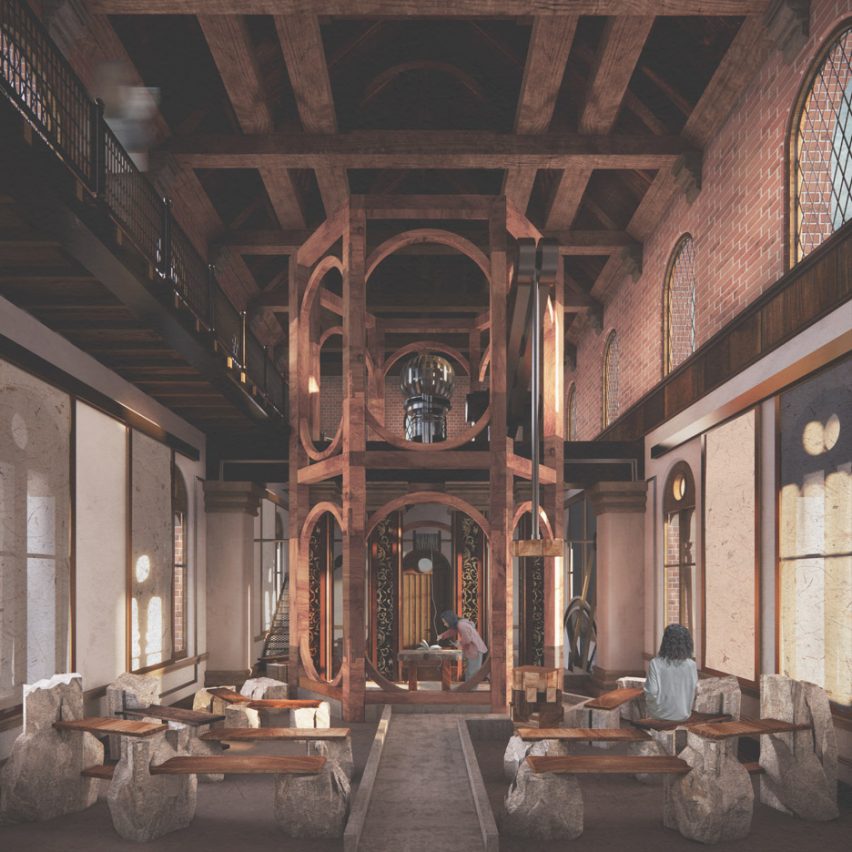a visualisation of an interior in tones of brown