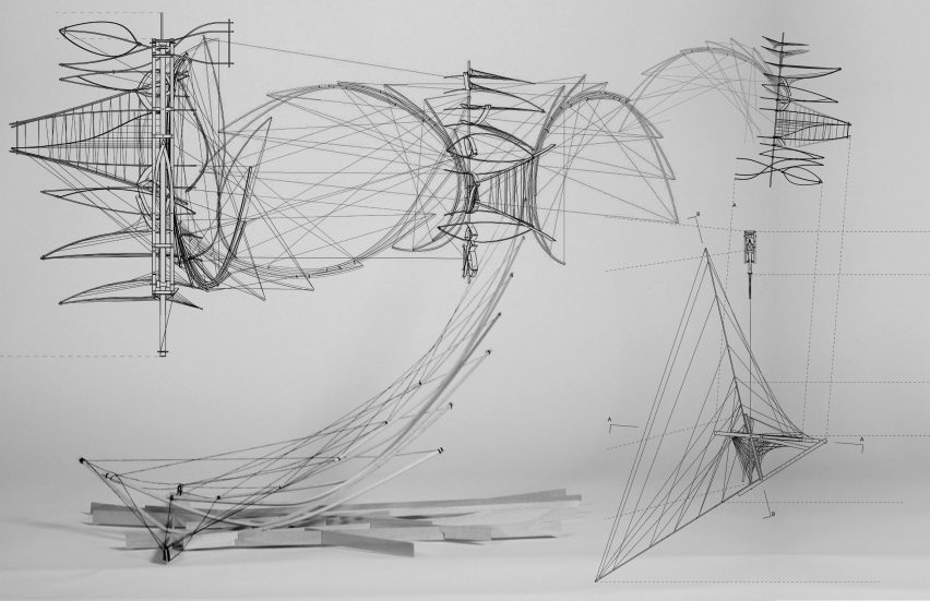 a diagram of a kite design in tones of black and grey