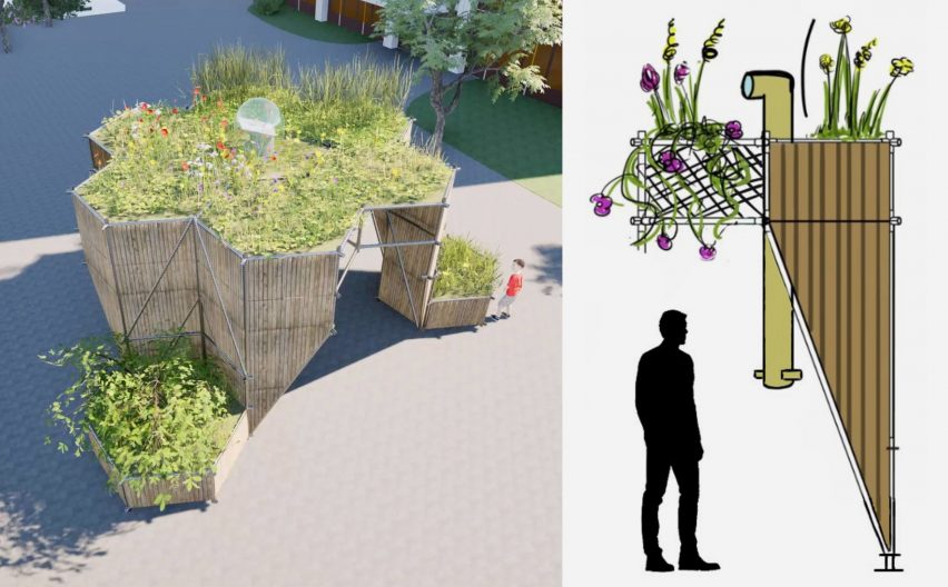a visualisation of a planter and a diagram of its design next to it