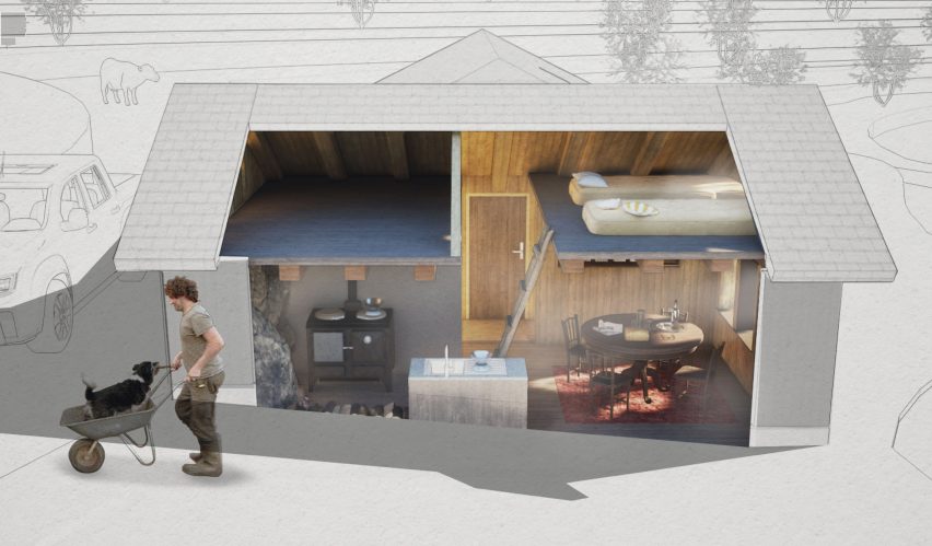 a visualisation of a house in tones of grey
