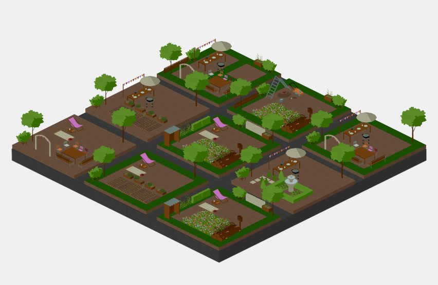 a diagram of a plot of land in tones of green and brown