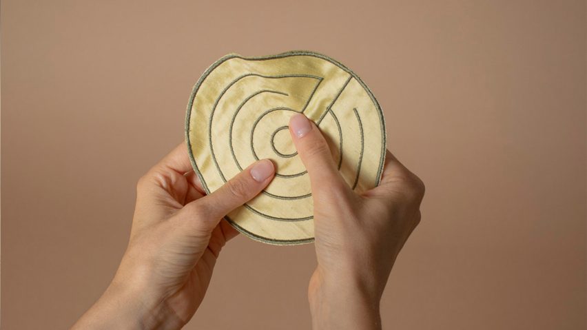 a photograph of a person holding a circle made of fabric