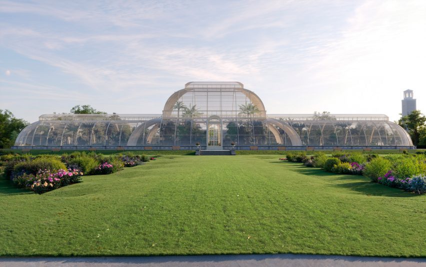 Facade of glasshouse in Kew Gardens