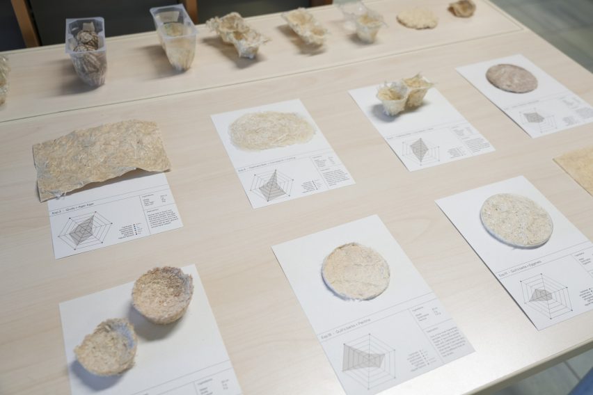 a photograph of material experiments placed on a wooden table