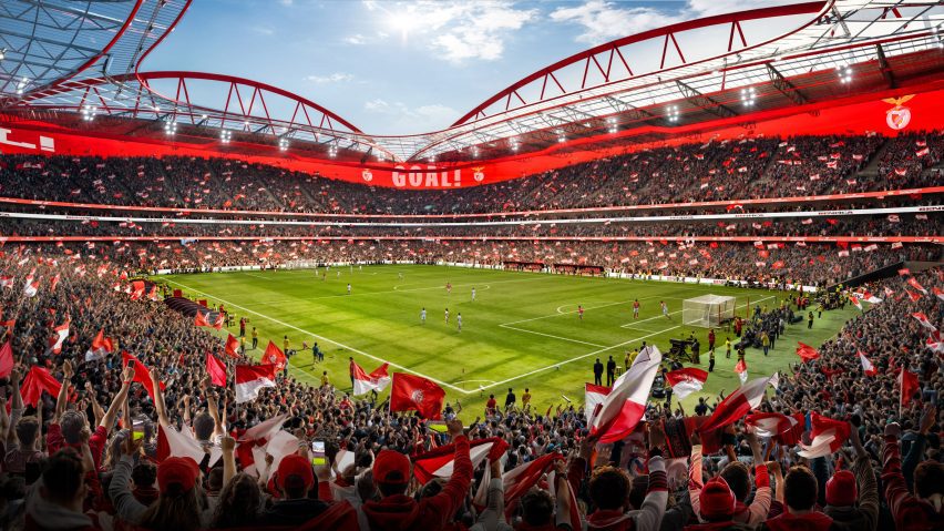 Roof trusses above Est&aacute;dio da Luz