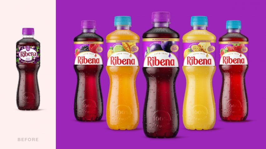 Ribena bottles comparing old and new packaging
