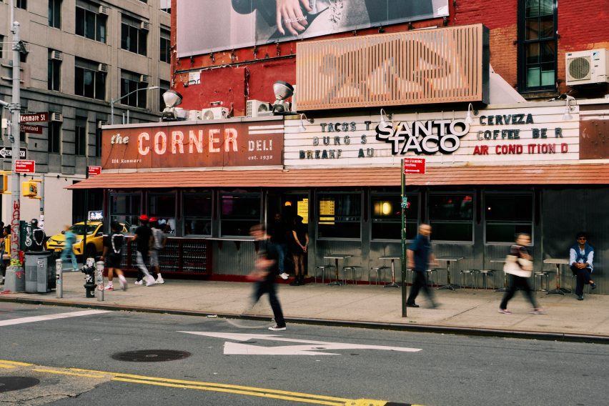 Taco restaurant on a busy New York City street