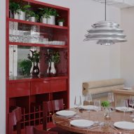 Red gloss drinks cabinet in restaurant