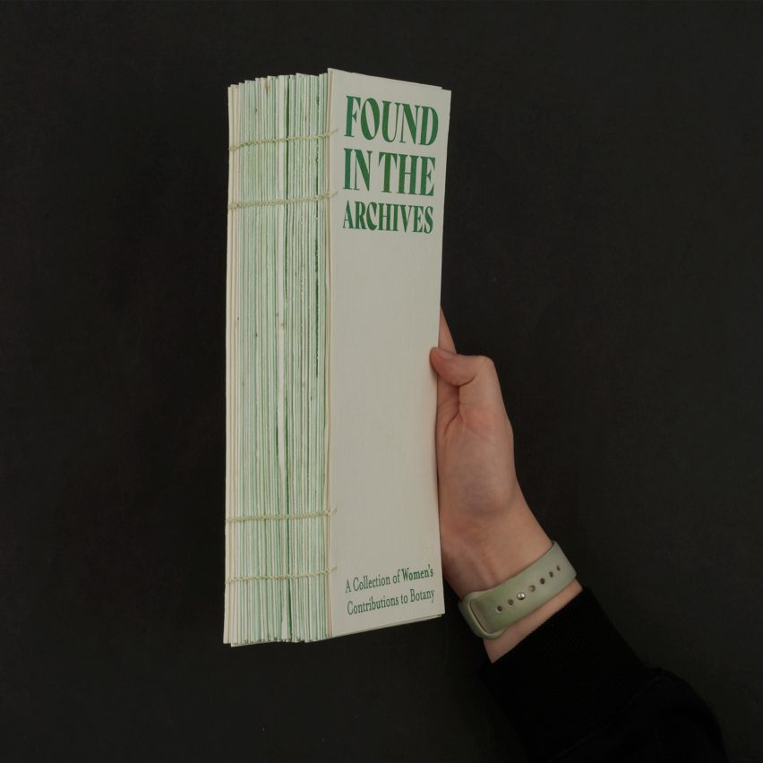 a photograph of a person holding a printed book in tones of beige and green