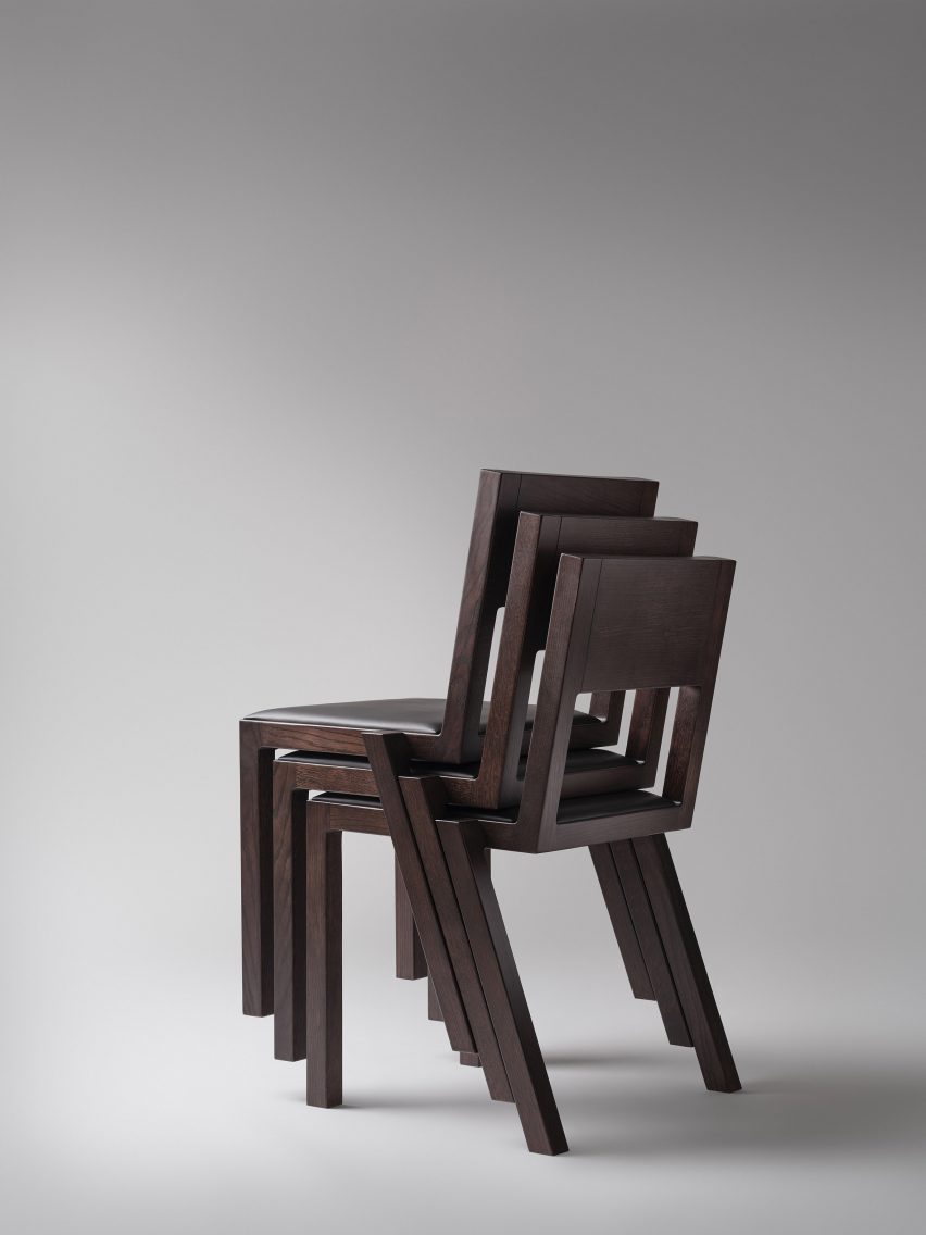 Stacked wooden chairs