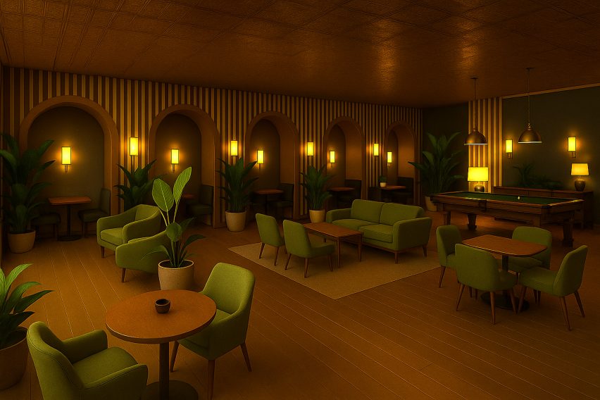 a visualisation of an interior in tones of brown