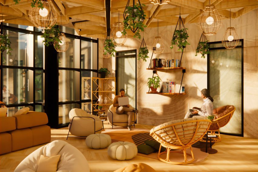 a visualisation of an interior in beige tones