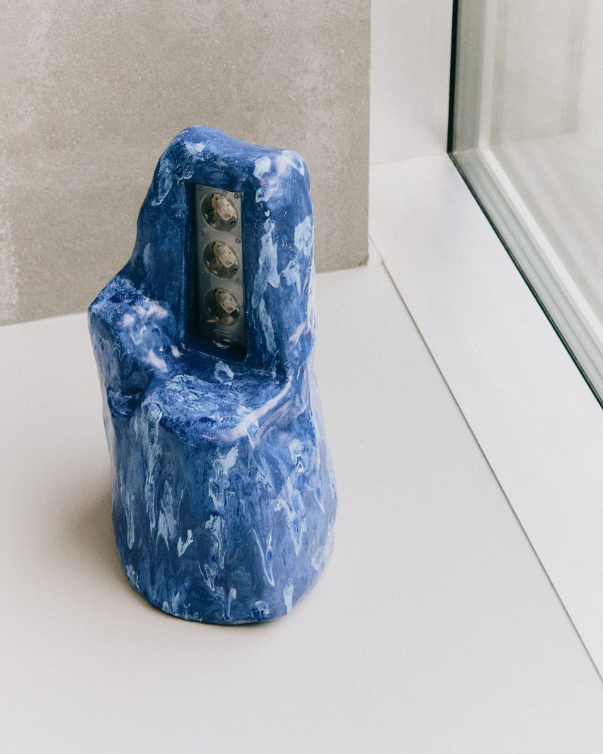 Close-up of blue ceramic extension cord