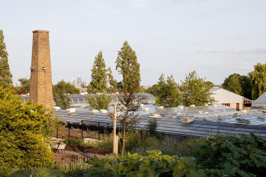 Aerial view of 1970s greenhouses in London