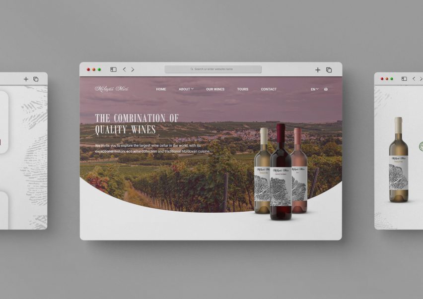 Mockup of a browser window for a website about wines