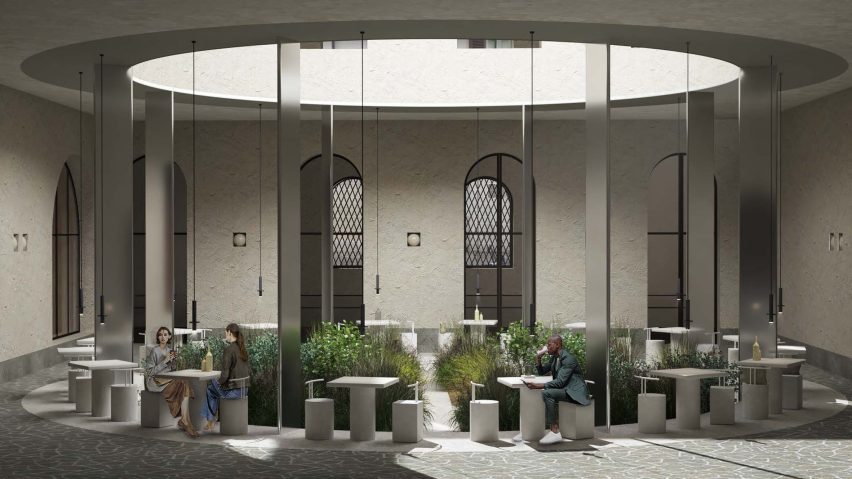 Visualisation of a seating area around a top-lit atrium
