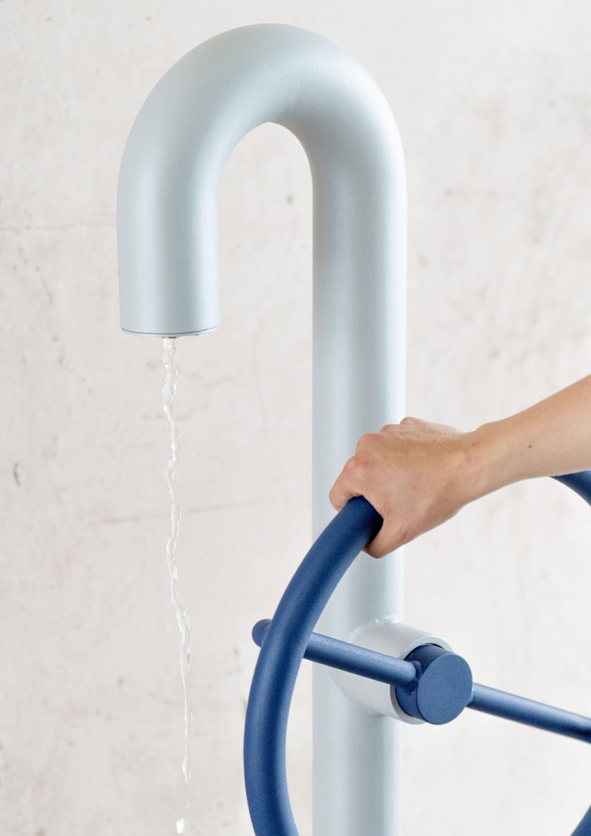 a photograph of a large tap in tones of blue