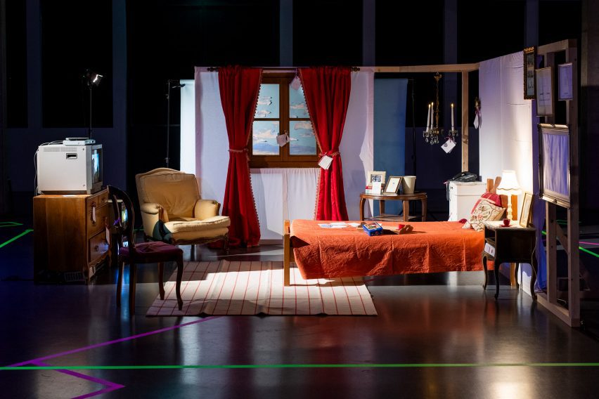 a photograph of a set for a bedroom