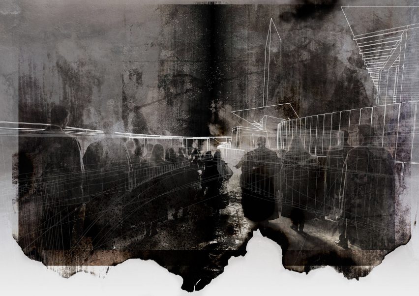 an abstract image showing figures in a dark environment