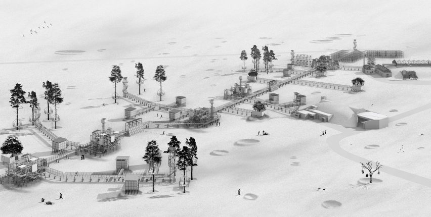 an image of a snowy landscape in black and white tones