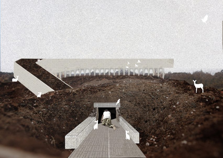 an image of a person crawling into a road tunnel